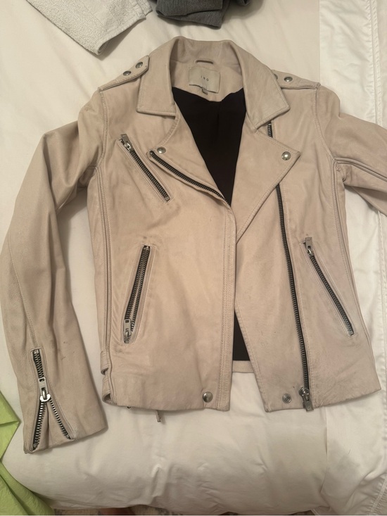 IRO Jackets & Blazers - IRO Beige Leather Moto Jacket with Silver Hardware